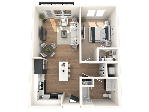 Floor plan for 1 bed, 1 bath, 795 sqft